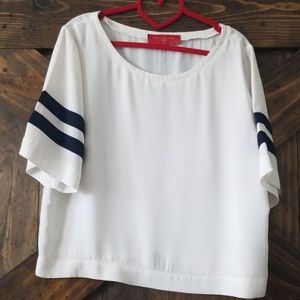 White & Navy sheer tee